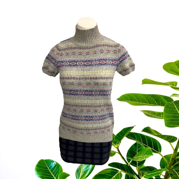 STILE BENETTON CASHMERE BLEND ITALIAN YARN SHORT SLEEVES HIGH NECK SWEATER S - Picture 1 of 7